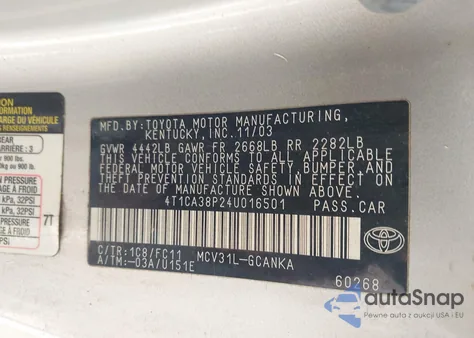 2004 Toyota Camry Solara Se Sport V6 from USA, damaged, VIN 4T1CA38P24U016501